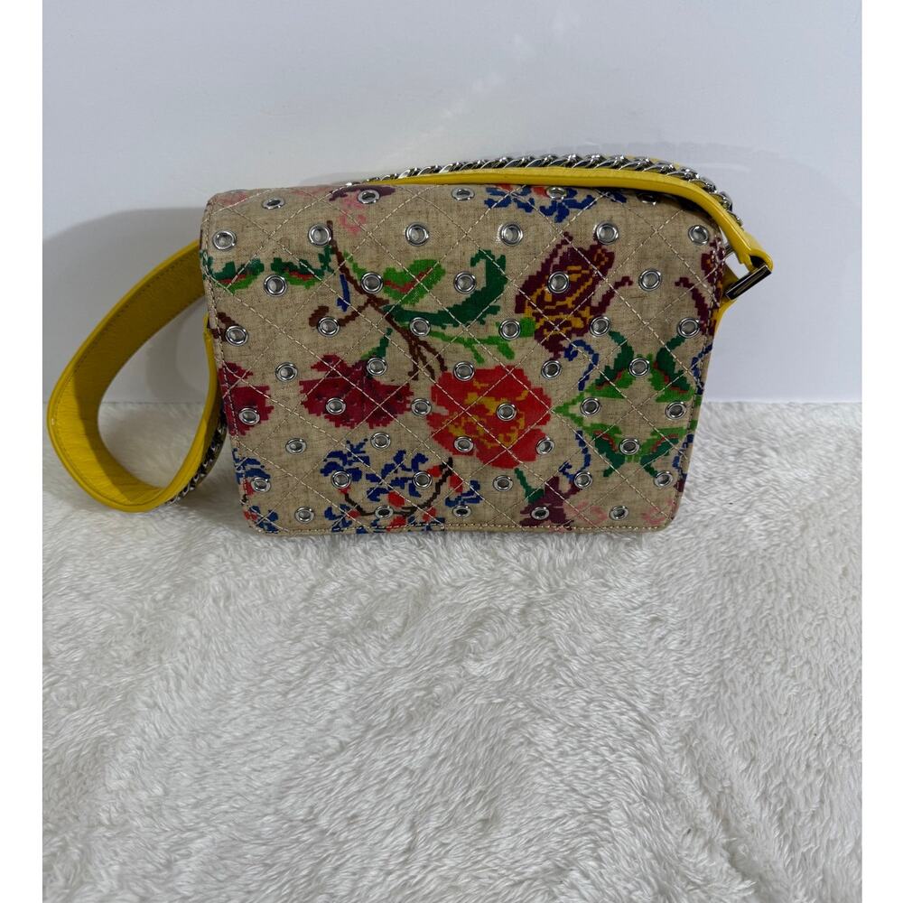 Vera Bradley Multicolor Floral Quilted Studded Satchel with Yellow Strap